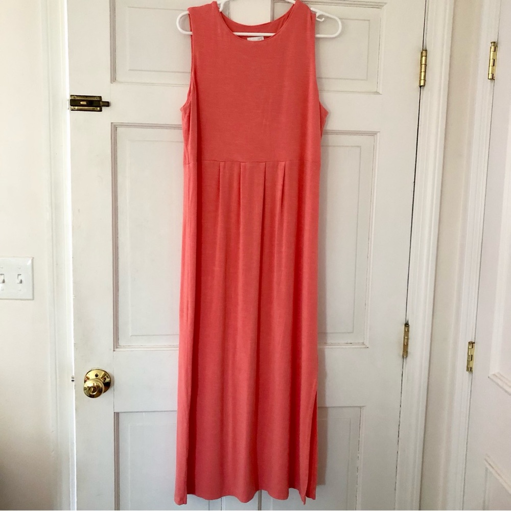 J Jill Coral Summer Midi Dress M soft sleeveless rayon span